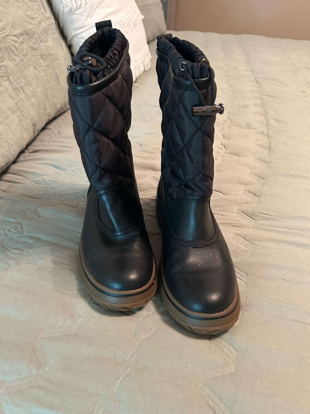 Coach Black Quilted Mid-Calf Winter Rain Boots with Tan-Trim Sole
